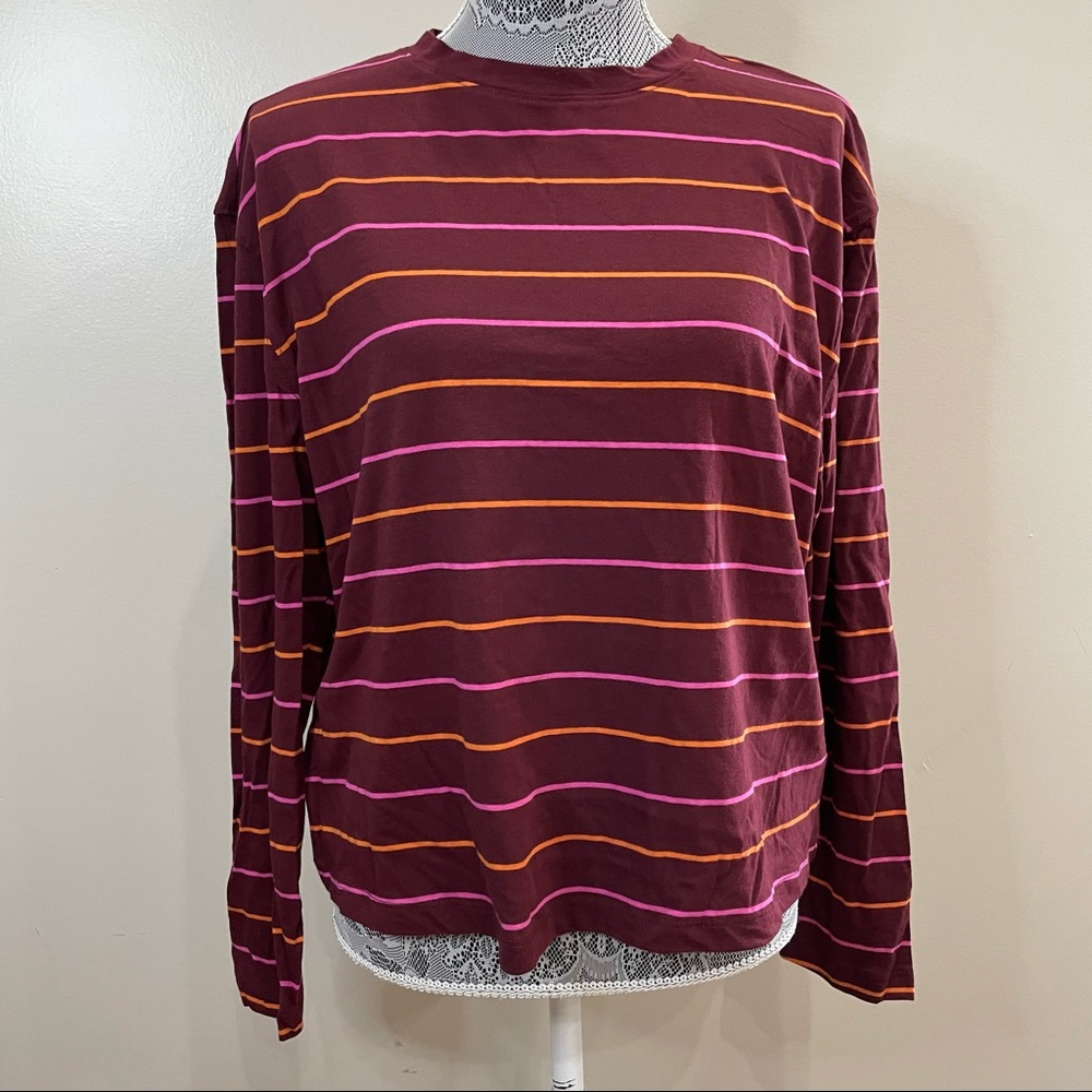 A New Day burgundy striped long sleeve shirt NWT